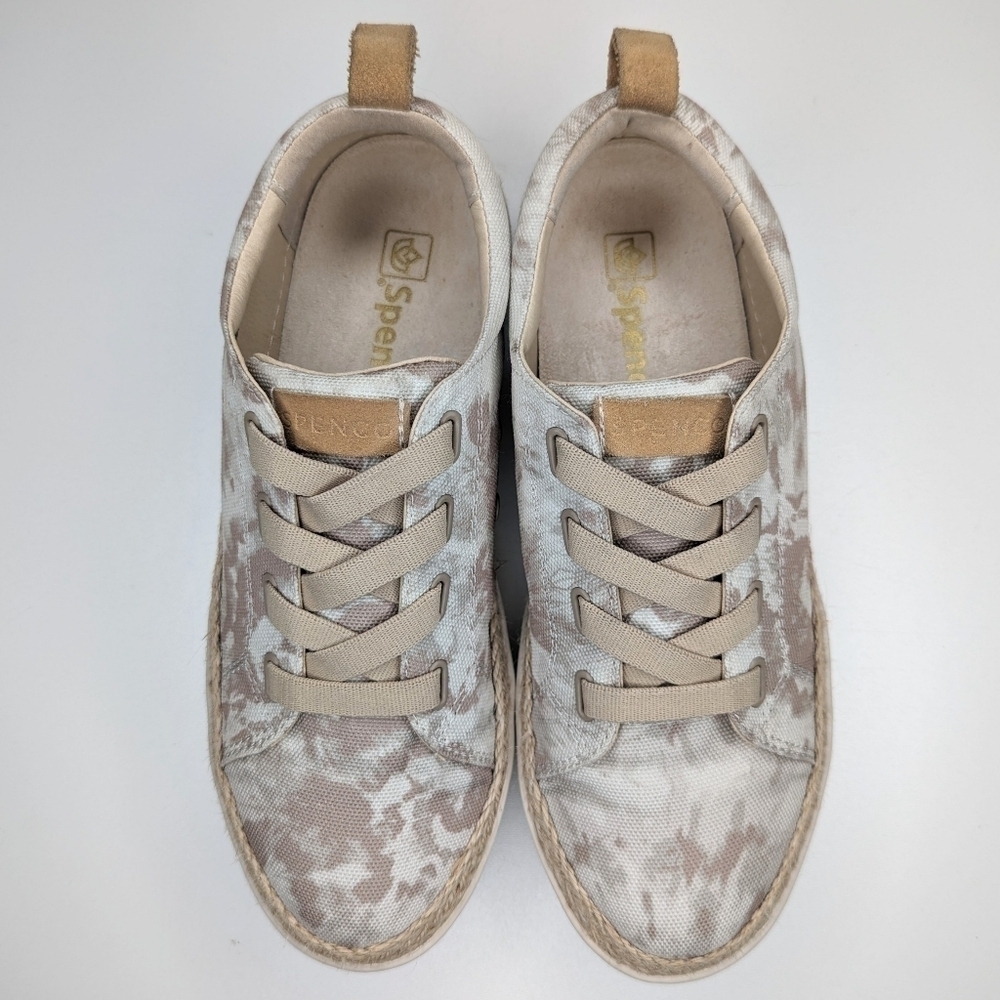 Spenco canvas sneakers slip on tan white Malibu tie-dye espadrilles size 8.5 - Picture 1 of 8